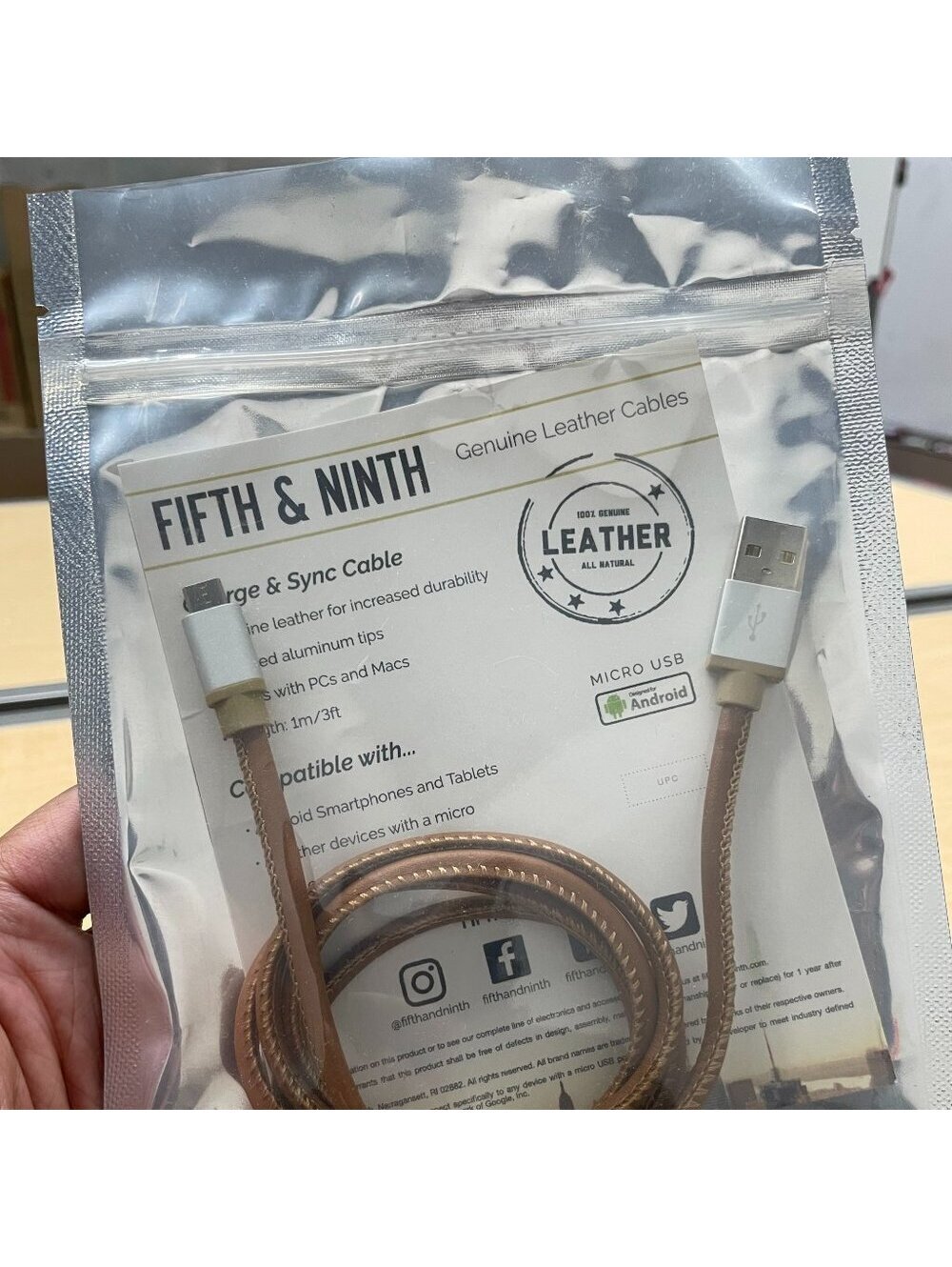 Genuine Leather Charging Cable - Tan - 3FT - NWT